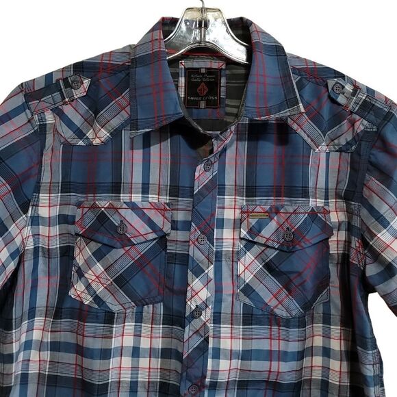 Swiss Cross Men's Blue Plaid Short-Sleeve Shirt Sz Medium - Picture 3 of 8